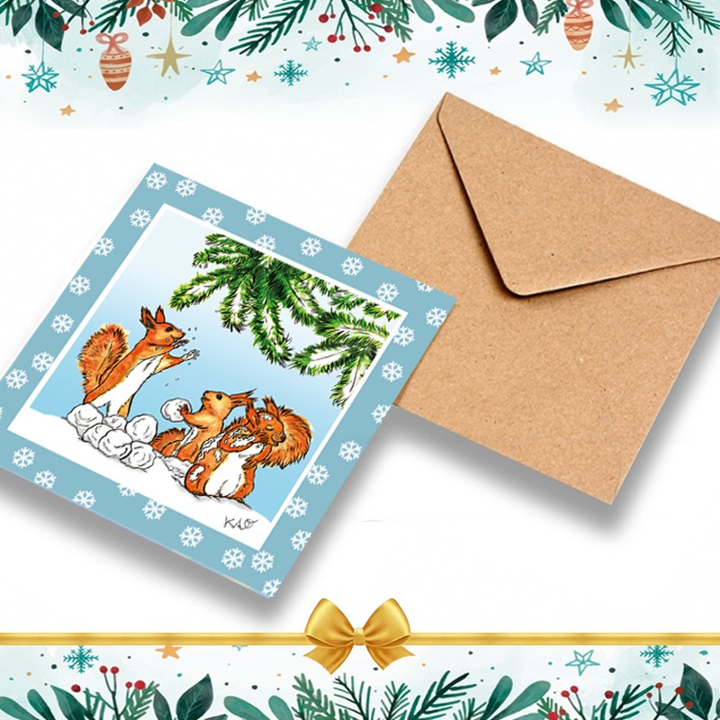 Carte postale Ecureuils + enveloppe